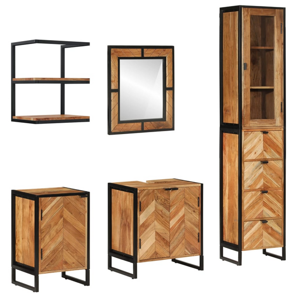 5 Piece Bathroom Furniture Set - Iron & Solid Acacia Wood, Durable and Stylish Storage Solution - Premium  from Home Treasures - Just £805.99! Shop now at Home Treasures