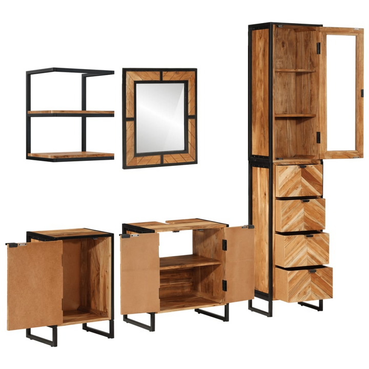 5 Piece Bathroom Furniture Set - Iron & Solid Acacia Wood, Durable and Stylish Storage Solution - Premium  from Home Treasures - Just £805.99! Shop now at Home Treasures