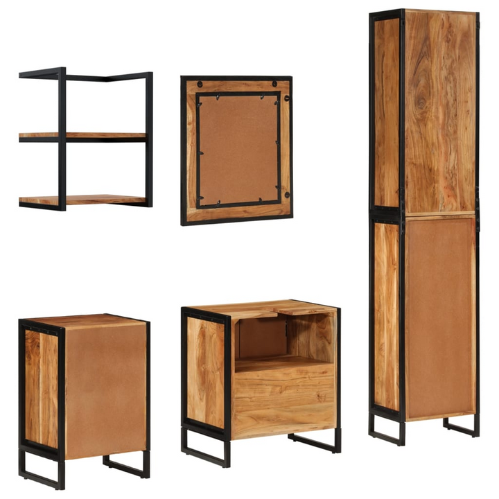 5 Piece Bathroom Furniture Set - Iron & Solid Acacia Wood, Durable and Stylish Storage Solution - Premium  from Home Treasures - Just £805.99! Shop now at Home Treasures