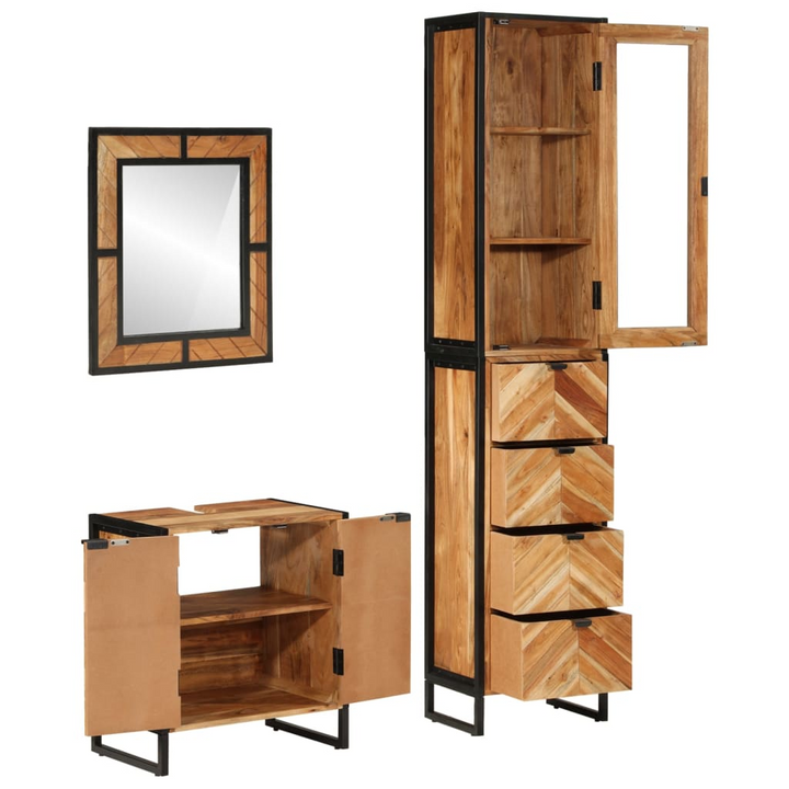 3 Piece Bathroom Furniture Set - Modern Elegance with Iron and Solid Acacia Wood - Premium  from Home Treasures - Just £659.99! Shop now at Home Treasures