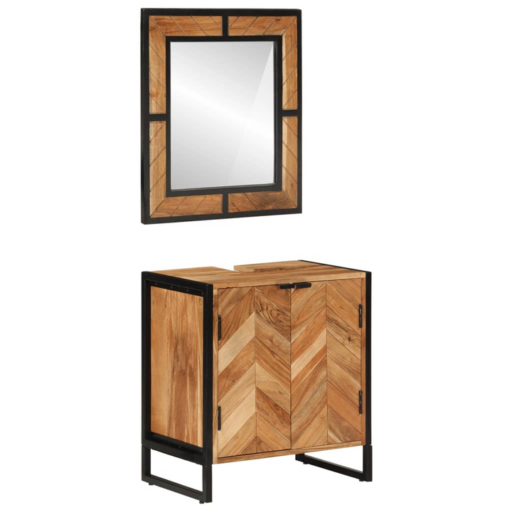 Industrial 2 Piece Bathroom Vanity Set – Durable Iron & Solid Acacia Wood with Sink Cabinet and Mirror, Ample Storage Space - Premium  from Home Treasures - Just £267.99! Shop now at Home Treasures