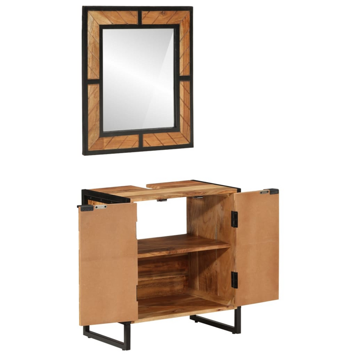 Industrial 2 Piece Bathroom Vanity Set – Durable Iron & Solid Acacia Wood with Sink Cabinet and Mirror, Ample Storage Space - Premium  from Home Treasures - Just £267.99! Shop now at Home Treasures