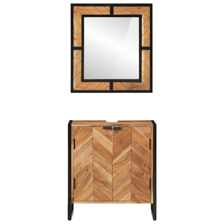 Industrial 2 Piece Bathroom Vanity Set – Durable Iron & Solid Acacia Wood with Sink Cabinet and Mirror, Ample Storage Space - Premium  from Home Treasures - Just £267.99! Shop now at Home Treasures