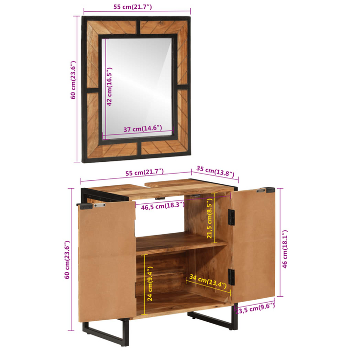 Industrial 2 Piece Bathroom Vanity Set – Durable Iron & Solid Acacia Wood with Sink Cabinet and Mirror, Ample Storage Space - Premium  from Home Treasures - Just £267.99! Shop now at Home Treasures