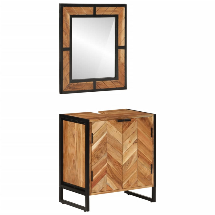 Industrial 2 Piece Bathroom Vanity Set – Durable Iron & Solid Acacia Wood with Sink Cabinet and Mirror, Ample Storage Space - Premium  from Home Treasures - Just £267.99! Shop now at Home Treasures