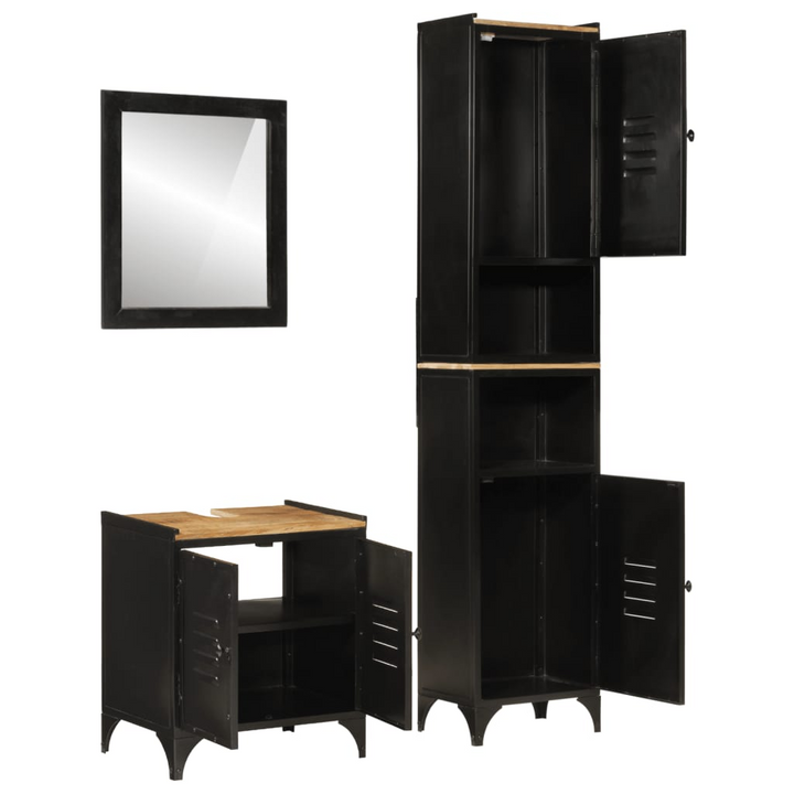 3 Piece Bathroom Furniture Set - Rustic Iron and Solid Mango Wood, Ample Storage and Stylish Design - Premium  from Home Treasures - Just £417.99! Shop now at Home Treasures