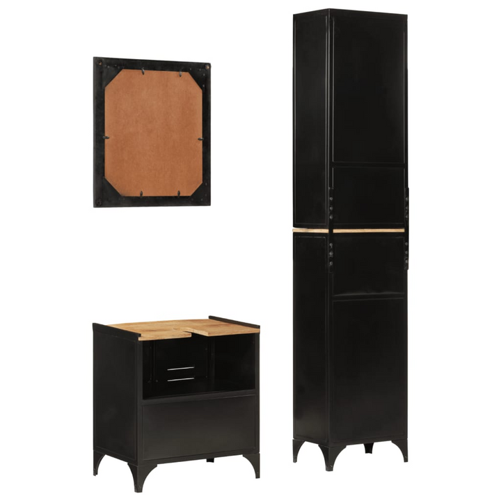 3 Piece Bathroom Furniture Set - Rustic Iron and Solid Mango Wood, Ample Storage and Stylish Design - Premium  from Home Treasures - Just £417.99! Shop now at Home Treasures