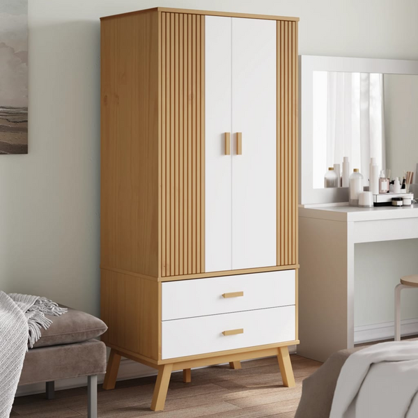 OLDEN Solid Wood Pine Wardrobe in White and Brown - 76.5x53x172 cm with Ample Storage - Premium  from Home Treasures - Just £298.99! Shop now at Home Treasures