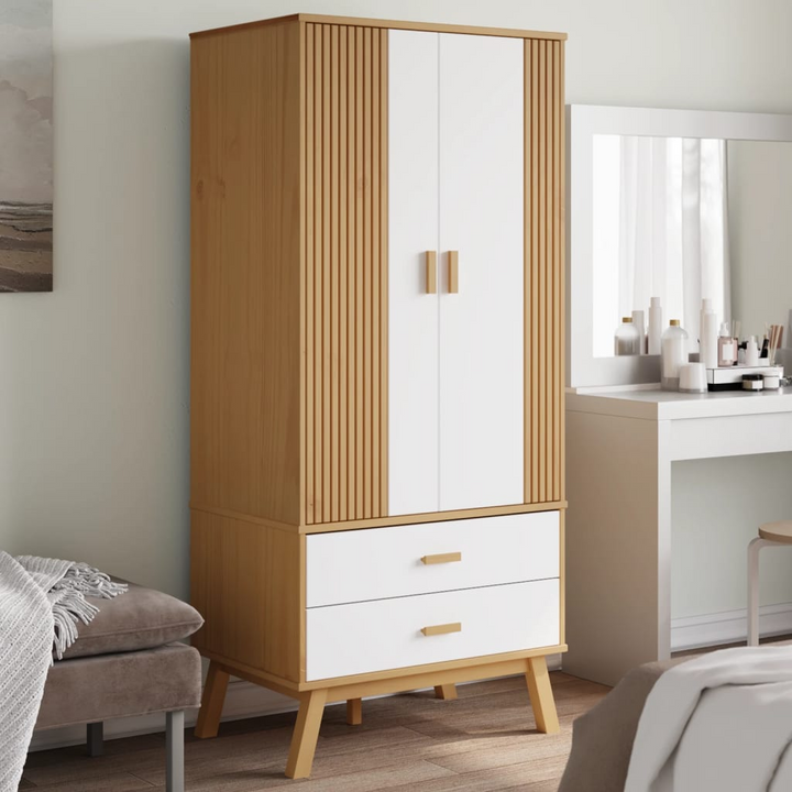 OLDEN Solid Wood Pine Wardrobe in White and Brown - 76.5x53x172 cm with Ample Storage - Premium  from Home Treasures - Just £307.99! Shop now at Home Treasures