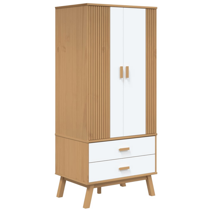 OLDEN Solid Wood Pine Wardrobe in White and Brown - 76.5x53x172 cm with Ample Storage - Premium  from Home Treasures - Just £307.99! Shop now at Home Treasures