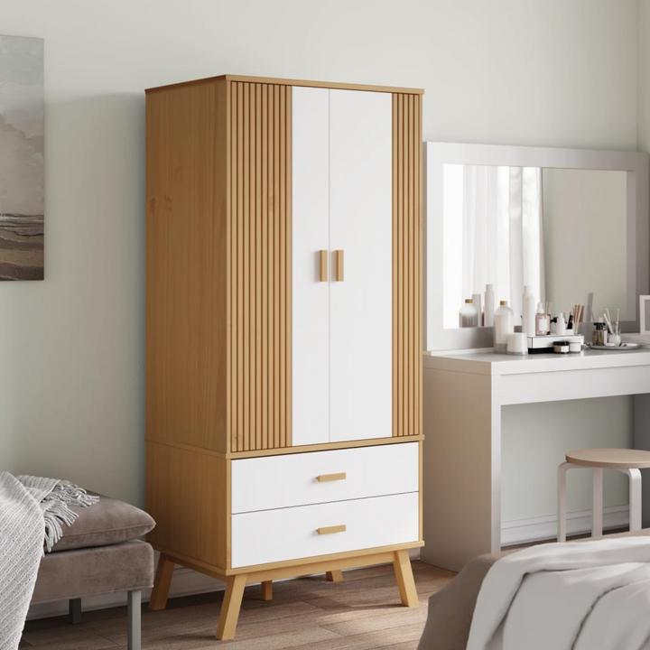 OLDEN Solid Wood Pine Wardrobe in White and Brown - 76.5x53x172 cm with Ample Storage - Premium  from Home Treasures - Just £307.99! Shop now at Home Treasures