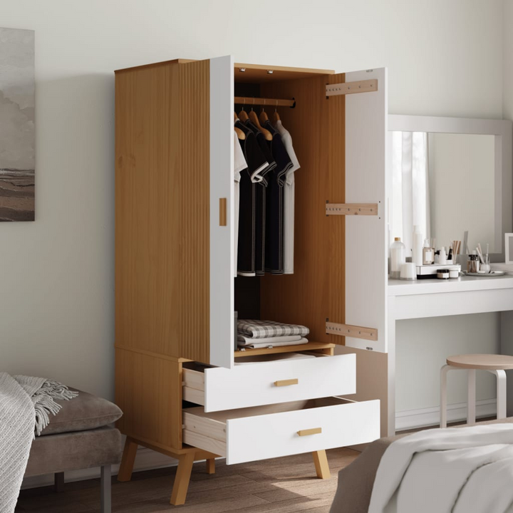 OLDEN Solid Wood Pine Wardrobe in White and Brown - 76.5x53x172 cm with Ample Storage - Premium  from Home Treasures - Just £307.99! Shop now at Home Treasures