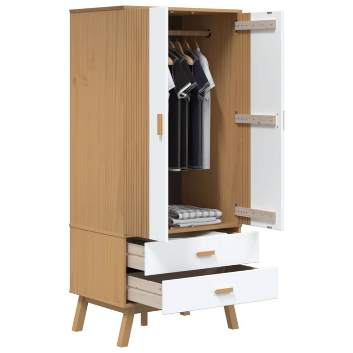 OLDEN Solid Wood Pine Wardrobe in White and Brown - 76.5x53x172 cm with Ample Storage - Premium  from Home Treasures - Just £307.99! Shop now at Home Treasures