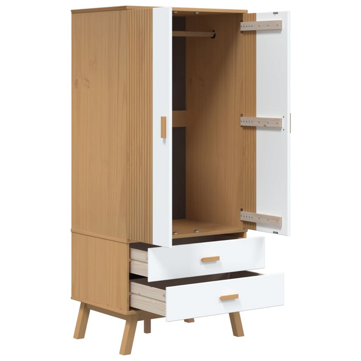 OLDEN Solid Wood Pine Wardrobe in White and Brown - 76.5x53x172 cm with Ample Storage - Premium  from Home Treasures - Just £307.99! Shop now at Home Treasures