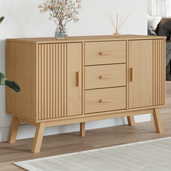 OLDEN Brown Solid Wood Pine Sideboard - 114x43x73.5cm, Scandinavian Design | Durable & Stylish Storage Solution - Premium  from Home Treasures - Just £190.99! Shop now at Home Treasures