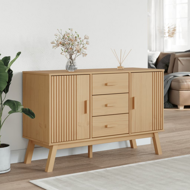 OLDEN Brown Solid Wood Pine Sideboard - 114x43x73.5cm, Scandinavian Design | Durable & Stylish Storage Solution - Premium  from Home Treasures - Just £190.99! Shop now at Home Treasures