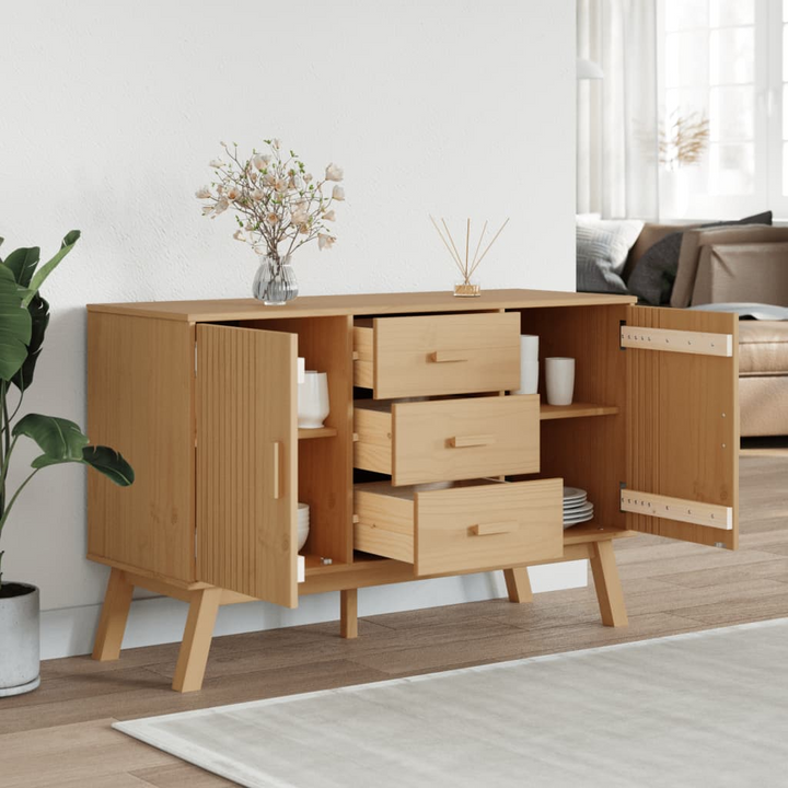 OLDEN Brown Solid Wood Pine Sideboard - 114x43x73.5cm, Scandinavian Design | Durable & Stylish Storage Solution - Premium  from Home Treasures - Just £190.99! Shop now at Home Treasures