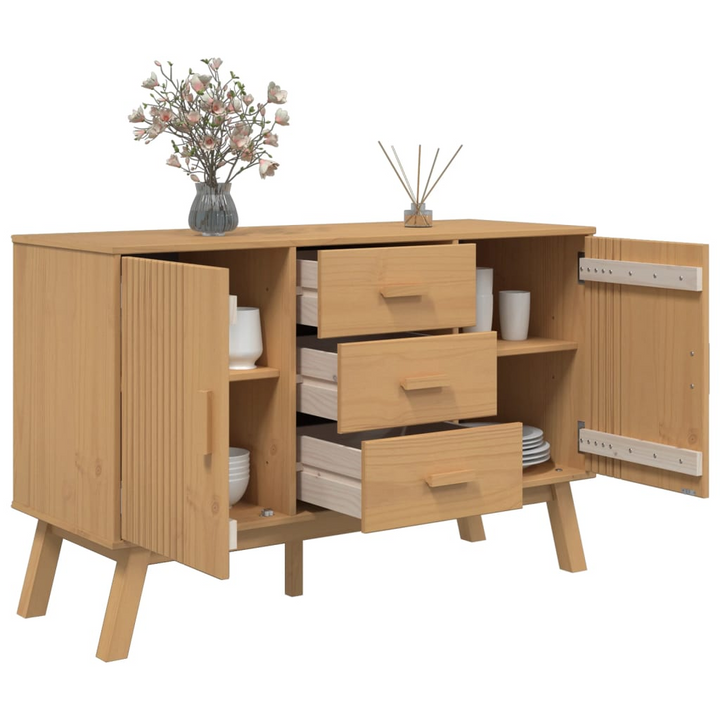 OLDEN Brown Solid Wood Pine Sideboard - 114x43x73.5cm, Scandinavian Design | Durable & Stylish Storage Solution - Premium  from Home Treasures - Just £190.99! Shop now at Home Treasures