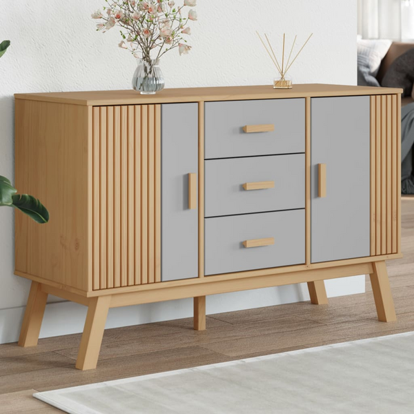 OLDEN Sideboard in Grey & Brown | Solid Pine Wood Buffet | 114x43x73.5cm | Ample Storage | Scandinavian Design - Premium  from Home Treasures - Just £164.99! Shop now at Home Treasures