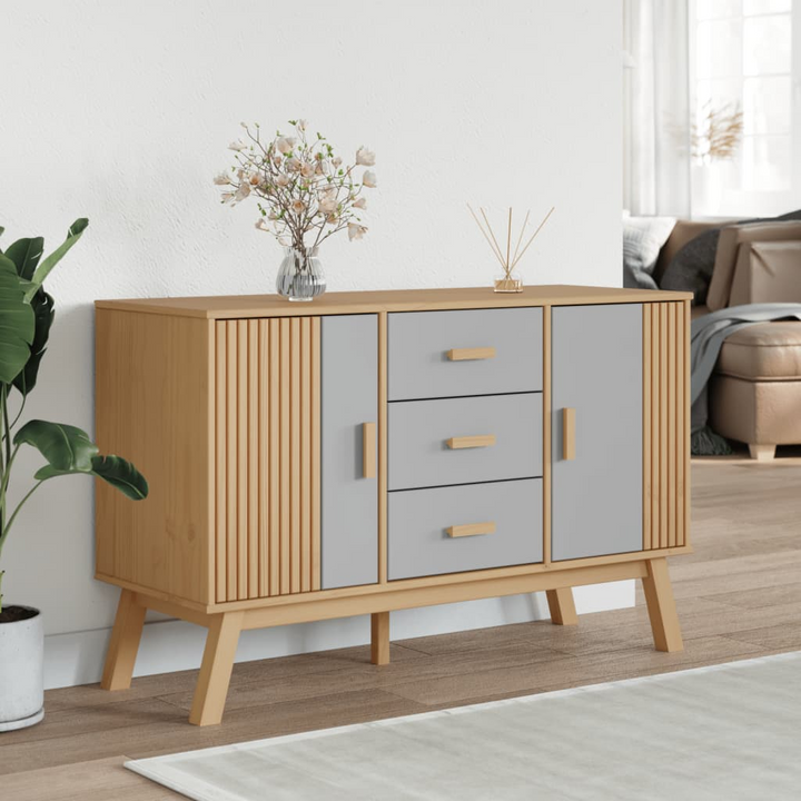 OLDEN Sideboard in Grey & Brown | Solid Pine Wood Buffet | 114x43x73.5cm | Ample Storage | Scandinavian Design - Premium  from Home Treasures - Just £164.99! Shop now at Home Treasures