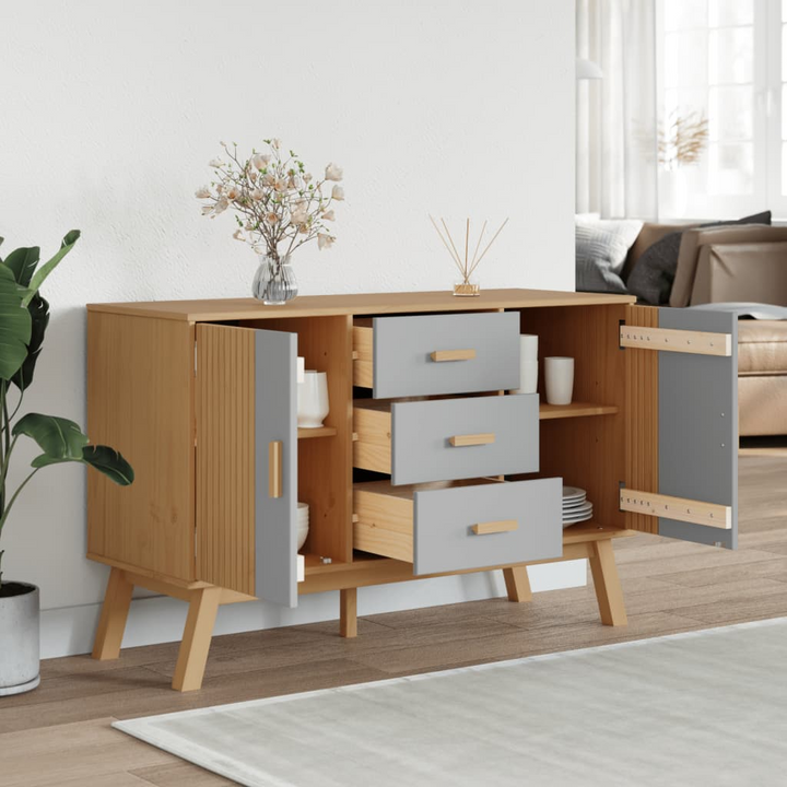 OLDEN Sideboard in Grey & Brown | Solid Pine Wood Buffet | 114x43x73.5cm | Ample Storage | Scandinavian Design - Premium  from Home Treasures - Just £164.99! Shop now at Home Treasures