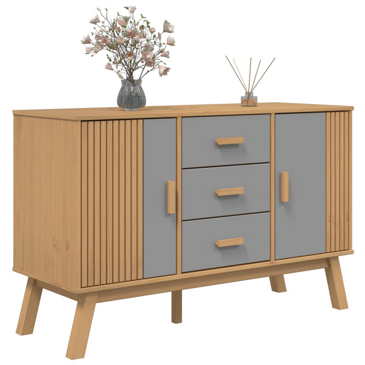 OLDEN Sideboard in Grey & Brown | Solid Pine Wood Buffet | 114x43x73.5cm | Ample Storage | Scandinavian Design - Premium  from Home Treasures - Just £164.99! Shop now at Home Treasures