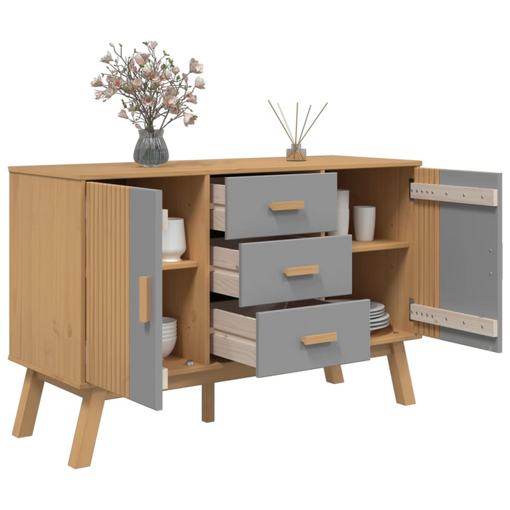 OLDEN Sideboard in Grey & Brown | Solid Pine Wood Buffet | 114x43x73.5cm | Ample Storage | Scandinavian Design - Premium  from Home Treasures - Just £164.99! Shop now at Home Treasures