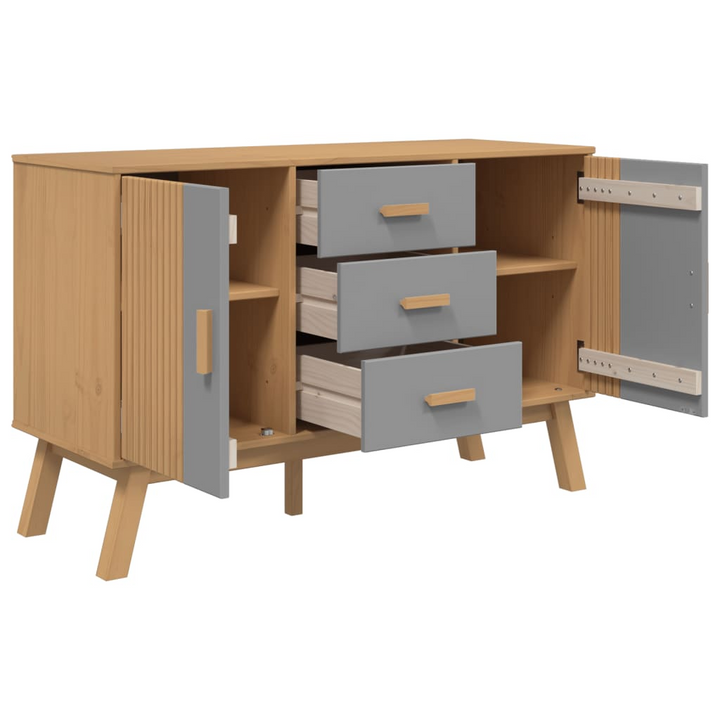 OLDEN Sideboard in Grey & Brown | Solid Pine Wood Buffet | 114x43x73.5cm | Ample Storage | Scandinavian Design - Premium  from Home Treasures - Just £164.99! Shop now at Home Treasures