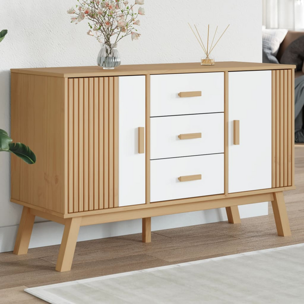 OLDEN White and Brown Sideboard – Solid Pine Wood 114x43x73.5cm – Scandinavian Storage - Premium  from Home Treasures - Just £187.99! Shop now at Home Treasures