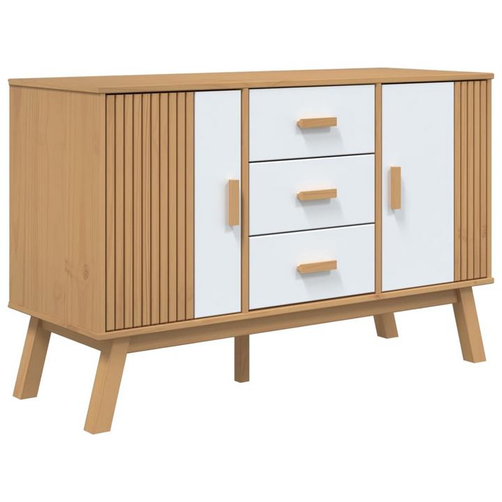 OLDEN White and Brown Sideboard – Solid Pine Wood 114x43x73.5cm – Scandinavian Storage - Premium  from Home Treasures - Just £187.99! Shop now at Home Treasures