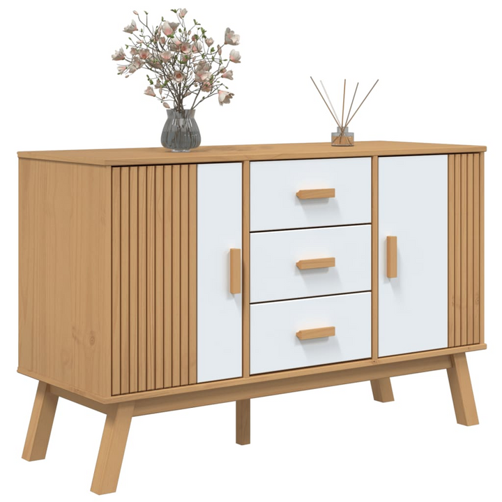 OLDEN White and Brown Sideboard – Solid Pine Wood 114x43x73.5cm – Scandinavian Storage - Premium  from Home Treasures - Just £187.99! Shop now at Home Treasures