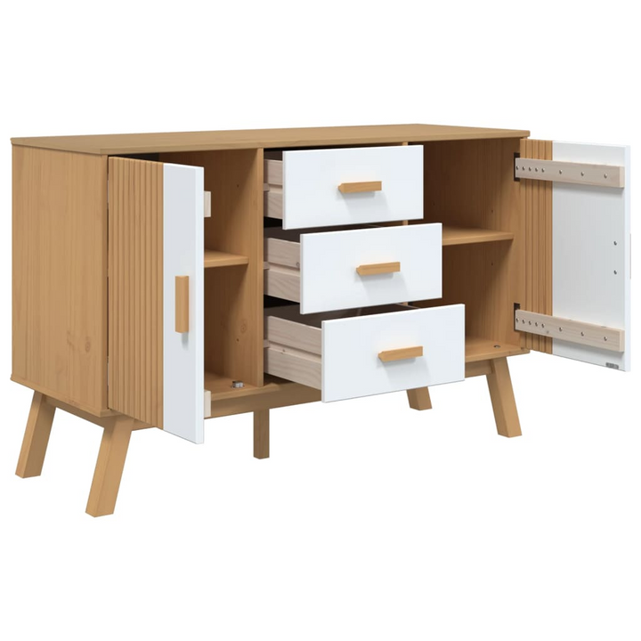 OLDEN White and Brown Sideboard – Solid Pine Wood 114x43x73.5cm – Scandinavian Storage - Premium  from Home Treasures - Just £187.99! Shop now at Home Treasures