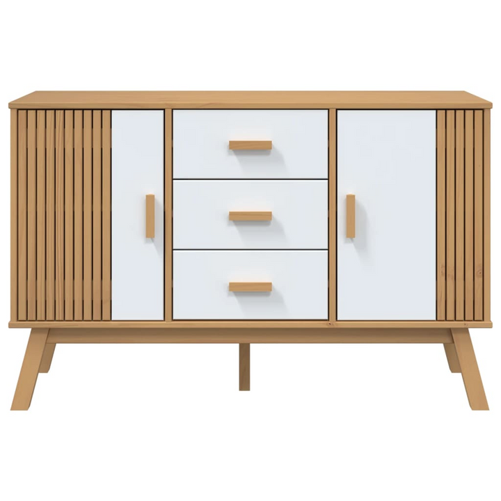 OLDEN White and Brown Sideboard – Solid Pine Wood 114x43x73.5cm – Scandinavian Storage - Premium  from Home Treasures - Just £187.99! Shop now at Home Treasures