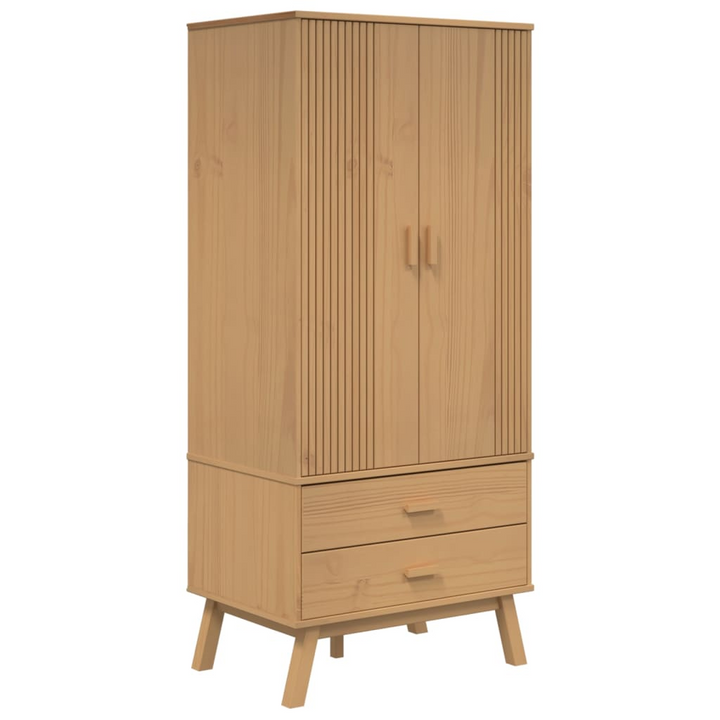 OLDEN Scandinavian Solid Pine Wood Wardrobe - Brown, 2 Drawers, 1 Large Compartment, 76.5x53x172 cm - Stylish & Durable Storage Solution - Premium  from Home Treasures - Just £324.99! Shop now at Home Treasures