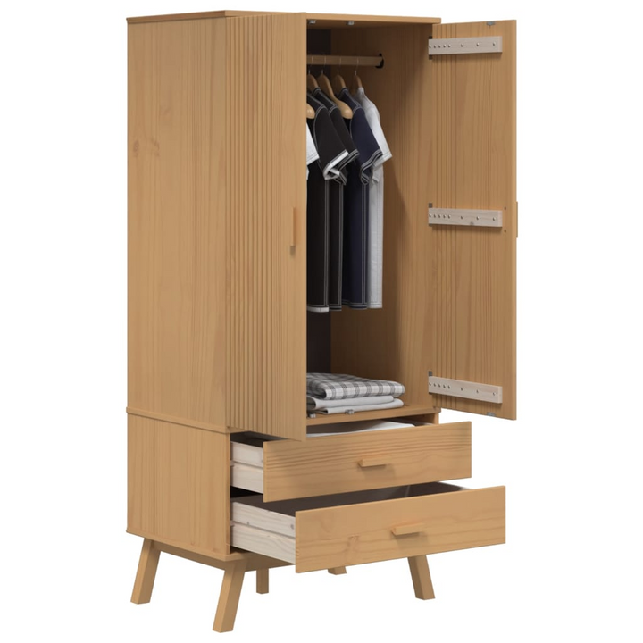 OLDEN Scandinavian Solid Pine Wood Wardrobe - Brown, 2 Drawers, 1 Large Compartment, 76.5x53x172 cm - Stylish & Durable Storage Solution - Premium  from Home Treasures - Just £324.99! Shop now at Home Treasures