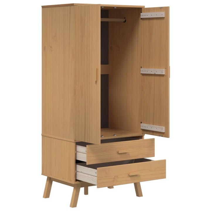 OLDEN Scandinavian Solid Pine Wood Wardrobe - Brown, 2 Drawers, 1 Large Compartment, 76.5x53x172 cm - Stylish & Durable Storage Solution - Premium  from Home Treasures - Just £324.99! Shop now at Home Treasures