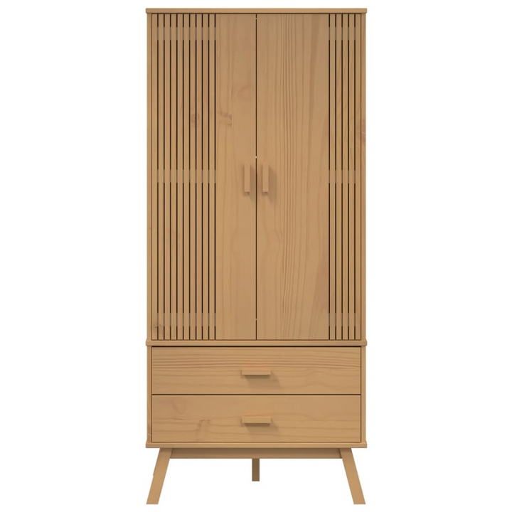 OLDEN Scandinavian Solid Pine Wood Wardrobe - Brown, 2 Drawers, 1 Large Compartment, 76.5x53x172 cm - Stylish & Durable Storage Solution - Premium  from Home Treasures - Just £324.99! Shop now at Home Treasures