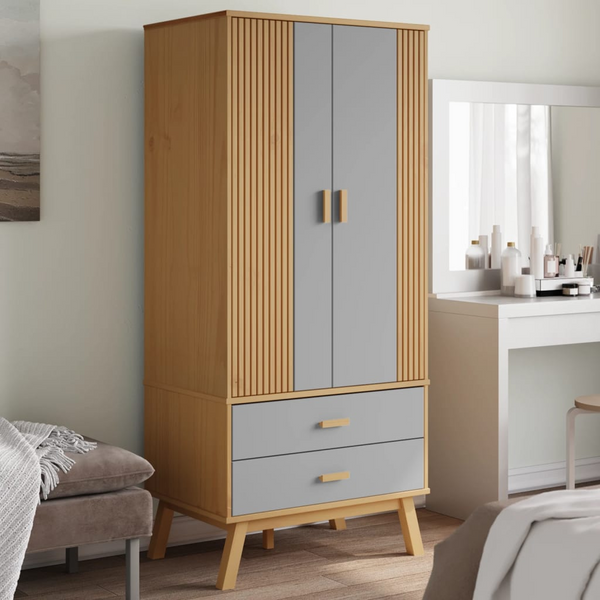 OLDEN Wardrobe - Scandinavian Design, Solid Wood Pine, Grey and Brown, 76.5x53x172 cm - Premium  from Home Treasures - Just £295.99! Shop now at Home Treasures