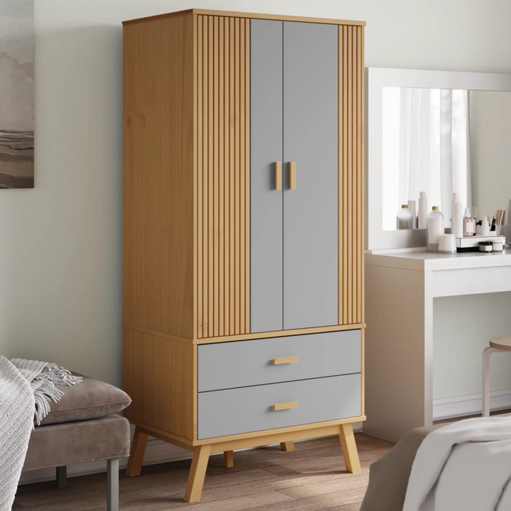 OLDEN Wardrobe - Scandinavian Design, Solid Wood Pine, Grey and Brown, 76.5x53x172 cm - Premium  from Home Treasures - Just £300.99! Shop now at Home Treasures