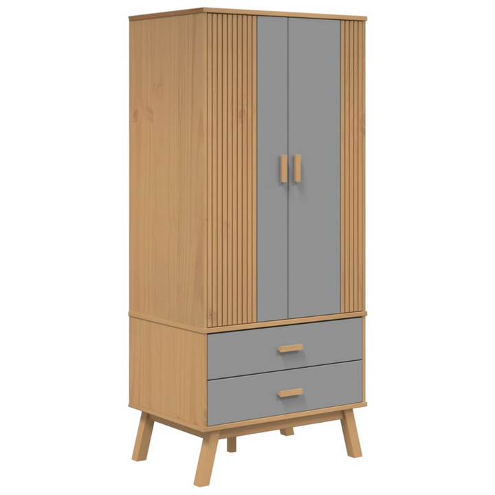 OLDEN Wardrobe - Scandinavian Design, Solid Wood Pine, Grey and Brown, 76.5x53x172 cm - Premium  from Home Treasures - Just £300.99! Shop now at Home Treasures