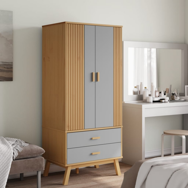 OLDEN Wardrobe - Scandinavian Design, Solid Wood Pine, Grey and Brown, 76.5x53x172 cm - Premium  from Home Treasures - Just £300.99! Shop now at Home Treasures