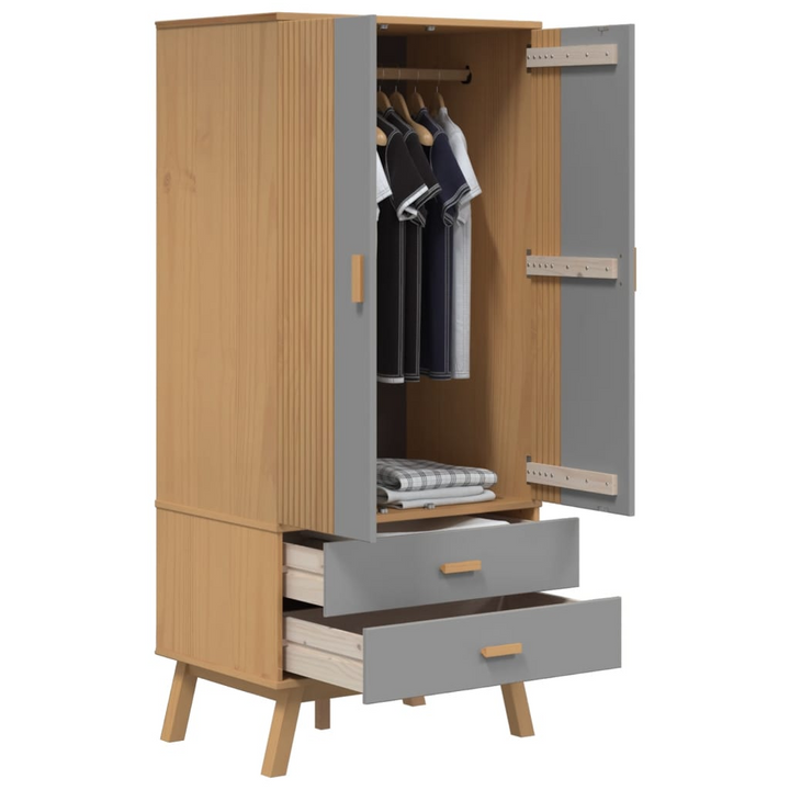 OLDEN Wardrobe - Scandinavian Design, Solid Wood Pine, Grey and Brown, 76.5x53x172 cm - Premium  from Home Treasures - Just £300.99! Shop now at Home Treasures