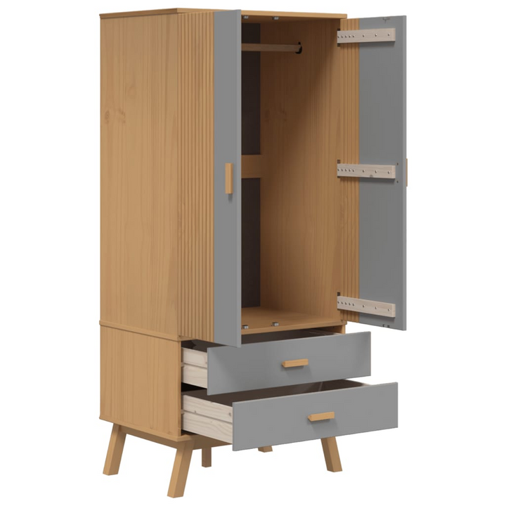 OLDEN Wardrobe - Scandinavian Design, Solid Wood Pine, Grey and Brown, 76.5x53x172 cm - Premium  from Home Treasures - Just £300.99! Shop now at Home Treasures