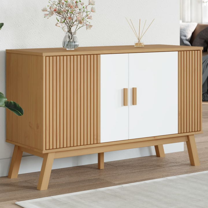 OLDEN Sideboard - Scandinavian Design Storage Cabinet | Solid Pine Wood 114x43x73.5 cm | Elegant White and Brown Finish - Premium  from Home Treasures - Just £183.99! Shop now at Home Treasures