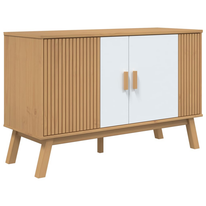 OLDEN Sideboard - Scandinavian Design Storage Cabinet | Solid Pine Wood 114x43x73.5 cm | Elegant White and Brown Finish - Premium  from Home Treasures - Just £183.99! Shop now at Home Treasures