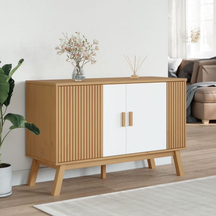 OLDEN Sideboard - Scandinavian Design Storage Cabinet | Solid Pine Wood 114x43x73.5 cm | Elegant White and Brown Finish - Premium  from Home Treasures - Just £183.99! Shop now at Home Treasures