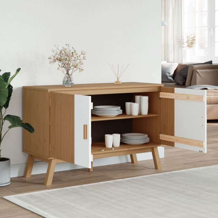 OLDEN Sideboard - Scandinavian Design Storage Cabinet | Solid Pine Wood 114x43x73.5 cm | Elegant White and Brown Finish - Premium  from Home Treasures - Just £183.99! Shop now at Home Treasures