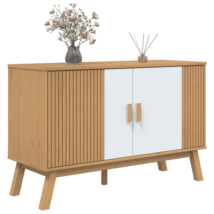 OLDEN Sideboard - Scandinavian Design Storage Cabinet | Solid Pine Wood 114x43x73.5 cm | Elegant White and Brown Finish - Premium  from Home Treasures - Just £183.99! Shop now at Home Treasures