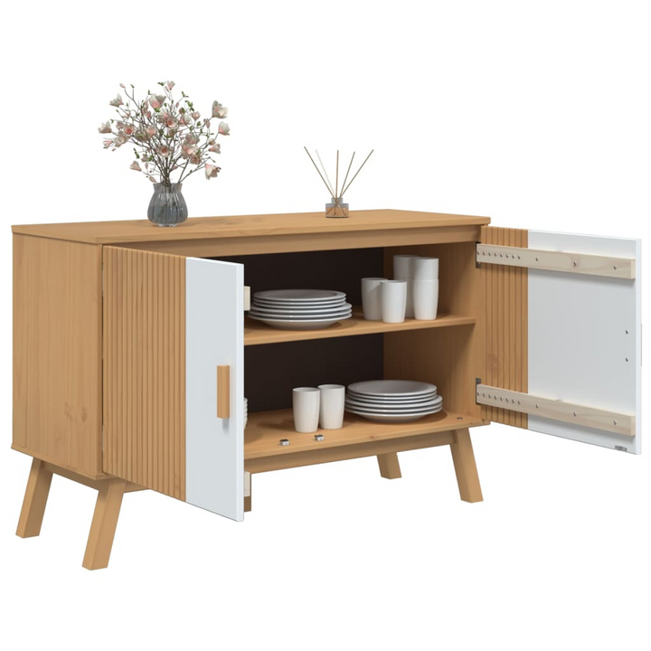 OLDEN Sideboard - Scandinavian Design Storage Cabinet | Solid Pine Wood 114x43x73.5 cm | Elegant White and Brown Finish - Premium  from Home Treasures - Just £183.99! Shop now at Home Treasures