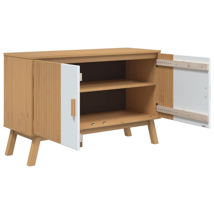 OLDEN Sideboard - Scandinavian Design Storage Cabinet | Solid Pine Wood 114x43x73.5 cm | Elegant White and Brown Finish - Premium  from Home Treasures - Just £183.99! Shop now at Home Treasures